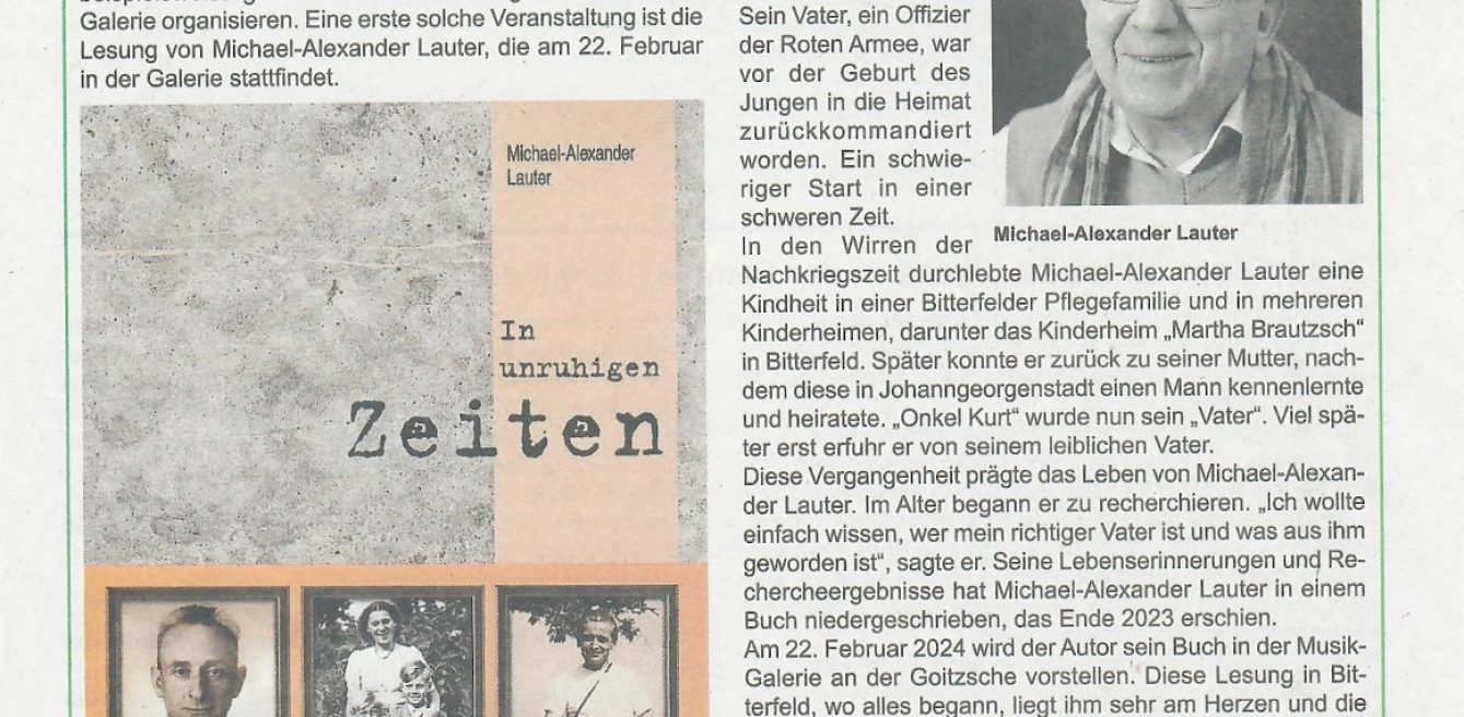 Artikel Michael-Alexander Lauter In unruhigen Zeiten, Amtsblatt Landkreis Anhalt-Bitterfeld, 2. Februar 2024